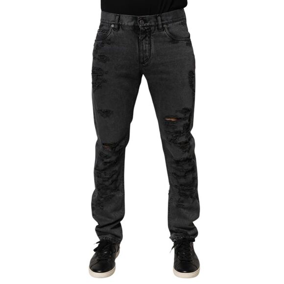 Dolce Gabbana Black Tattered Skinny Cotton Men Denim Men's Jeans